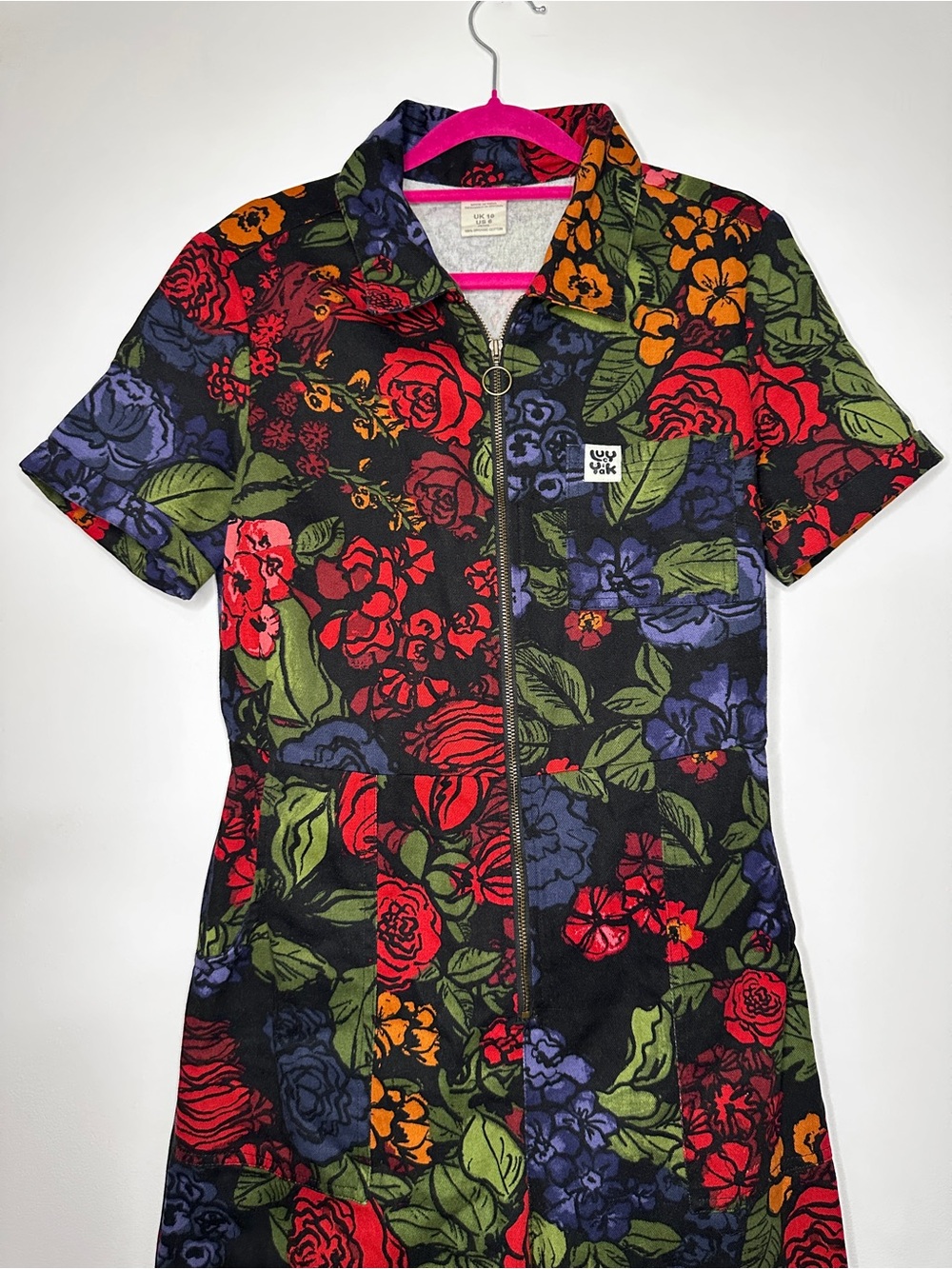 Lucy & Yak Ragan Maria Rose Floral Jumpsuit UK 10P US 6P Organic Cotton